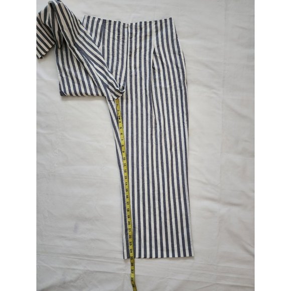 ZARA Women's Blue White Striped Wide Leg Pleated Cropped Pants Size Large - Picture 14 of 16